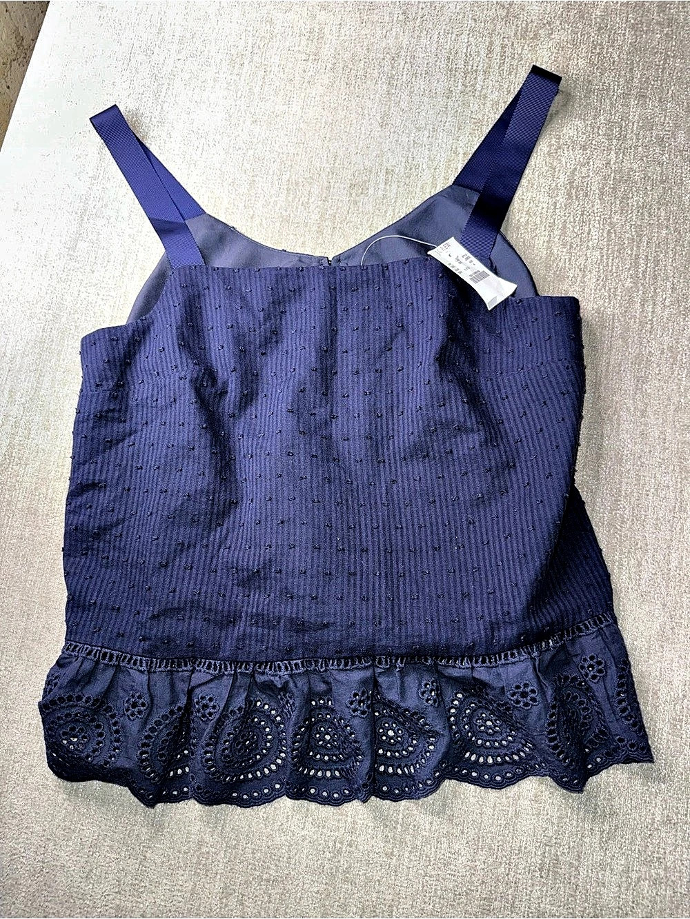 J.Crew Navy Swiss Dot Eyelet Hem Cami Tank Top Size 4 NWT
